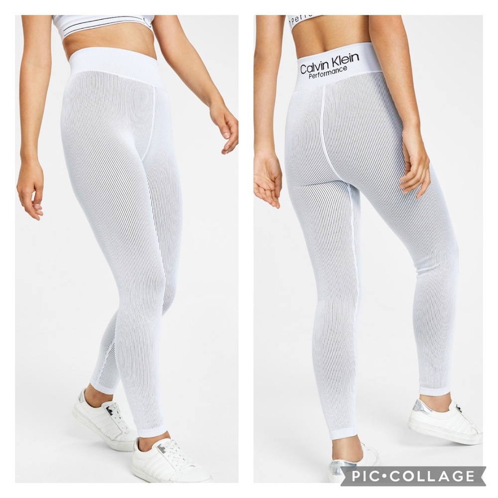 Calvin Klein Womens Ribbed High Rise 7/8 Workout Gym Leggings Size Small